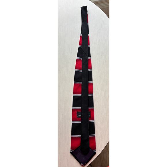 Vintage Luxury Pierre Balmain Paris Silk Tie Red Black Geometric Diamond Pattern - Picture 6 of 6